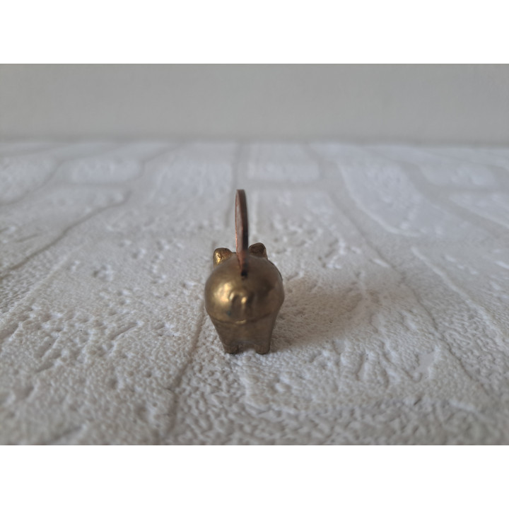 Geluksvarken van koper met 1 Pfennig in rug 3x1.5x3cm - dierfiguren