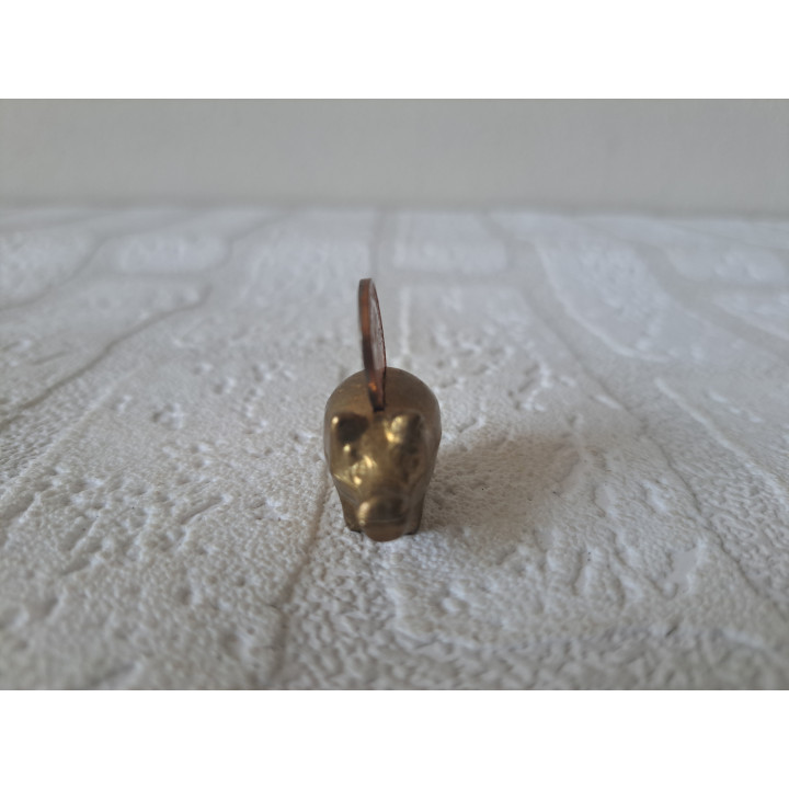 Geluksvarken van koper met 1 Pfennig in rug 3x1.5x3cm - dierfiguren