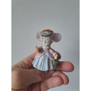 Muis van porselein met jurk en paraplu D5.5xH8cm