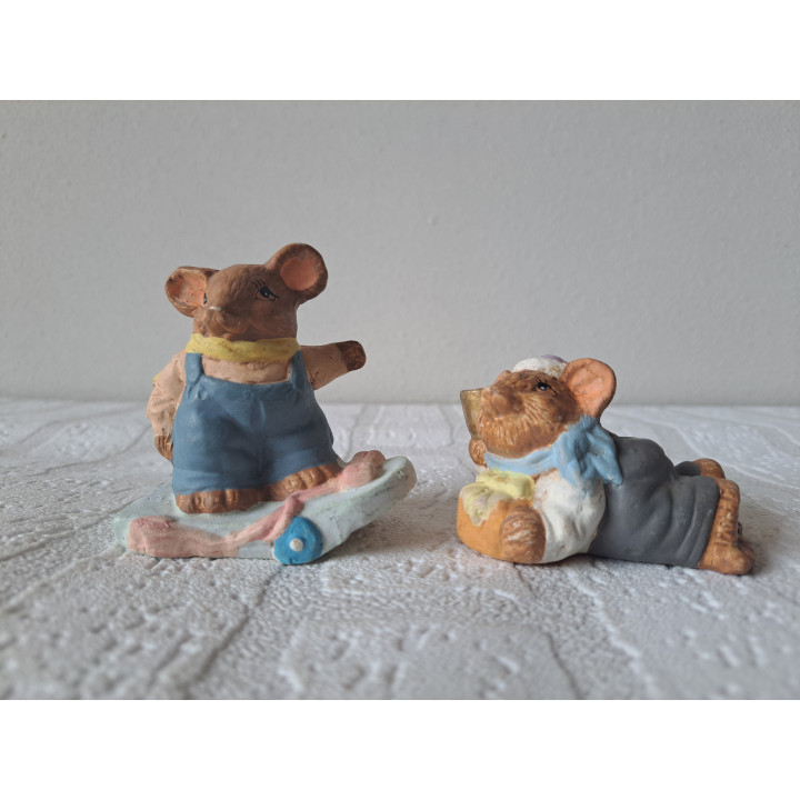 Set muizen van keramiek in de winter 7x4.5x7.5cm - dierfiguren