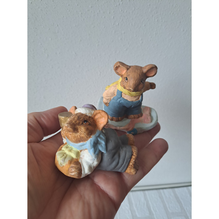 Set muizen van keramiek in de winter 7x4.5x7.5cm
