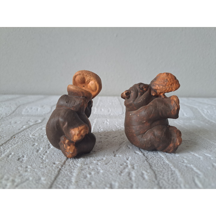 Set nijlpaarden van aardewerk 5x4.5x6cm - dierfiguren