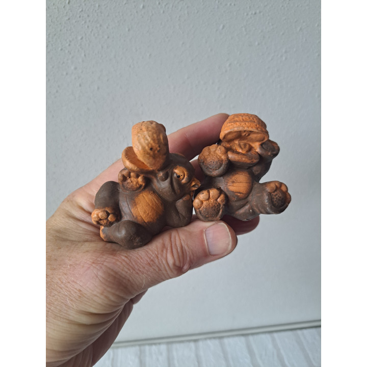 Set nijlpaarden van aardewerk 5x4.5x6cm - dierfiguren