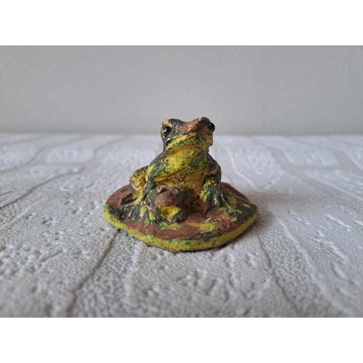 Kikker van gips met jong 6.5x7x4.5cm - beeldjes