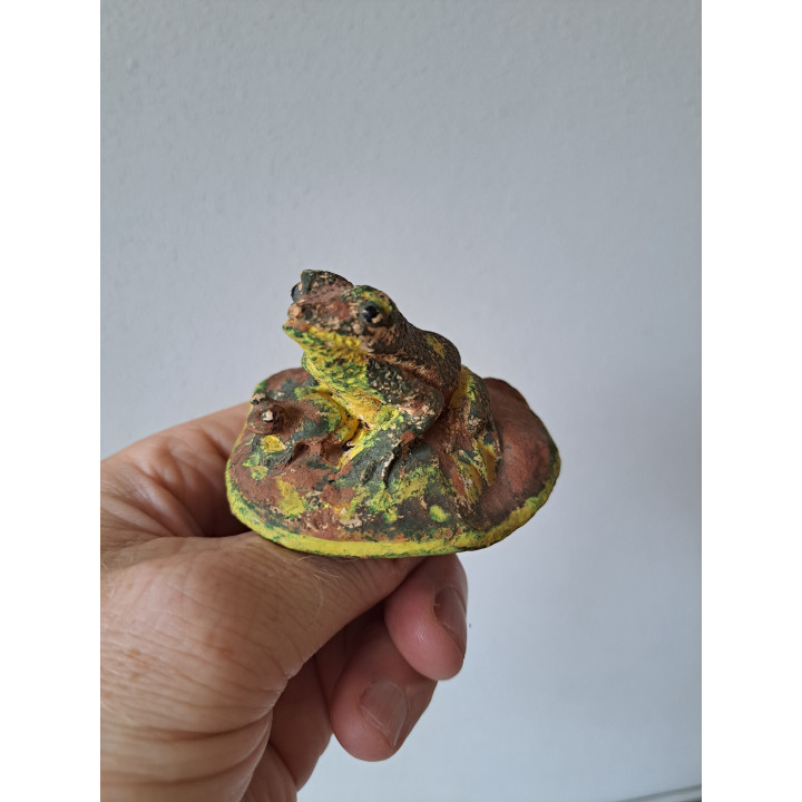 Kikker van gips met jong 6.5x7x4.5cm - beeldjes