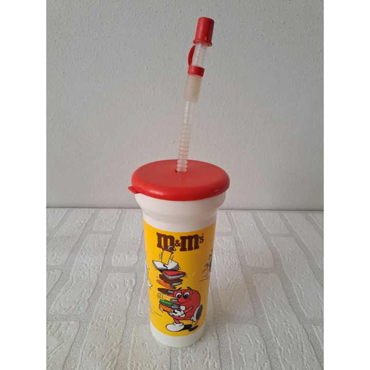M en M drinkbeker van kunststof met riet 1992 D9xH28cm -  M en M