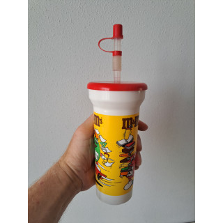 M en M drinkbeker van kunststof met riet 1992 D9xH28cm