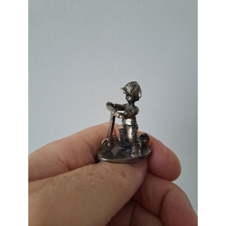 Boy on Scooter Figurine Miniature 3.5x1.5x4.5cm - Silver-Toned Metal