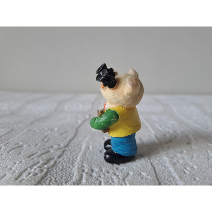 Varken van kunsthars met een verrekijker en boek 3.5x3x5cm - beeldjes