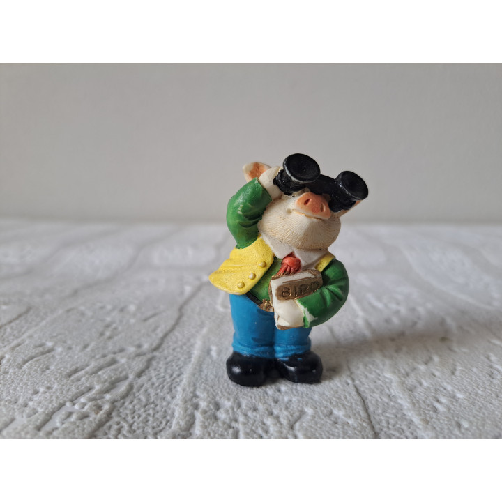 Varken van kunsthars met een verrekijker en boek 3.5x3x5cm - beeldjes