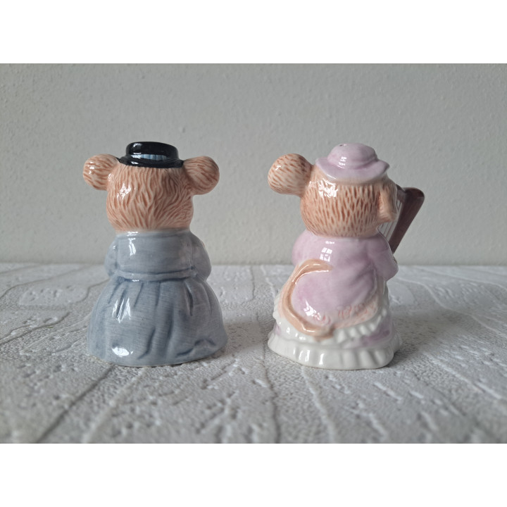 Porselein peper en zout muizen met instrumenten 12x6.5x9.5cm - peper en zoutvaatjes