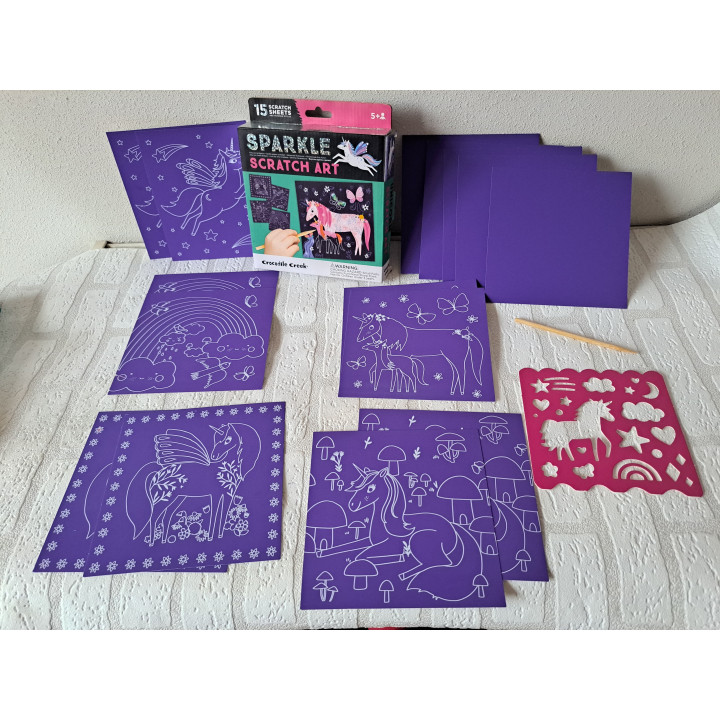 Unicorn Sparkle scratch art met 10 platen COMPLEET - knutselen