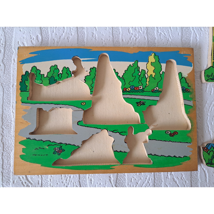Houten dopjes puzzel met buiten taferelen 25x17.5x1cm - puzzels