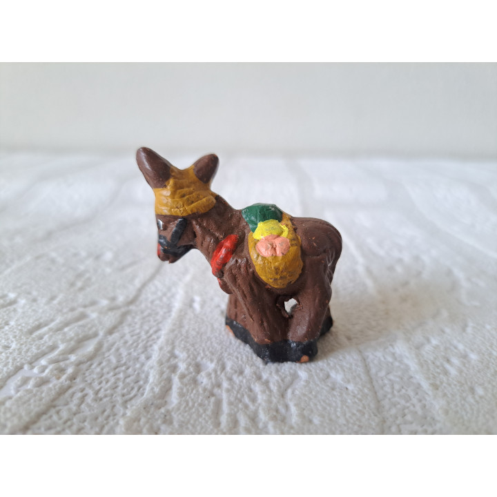 Ezel van keramiek met fruitmanden 4x2x4cm - dierfiguren