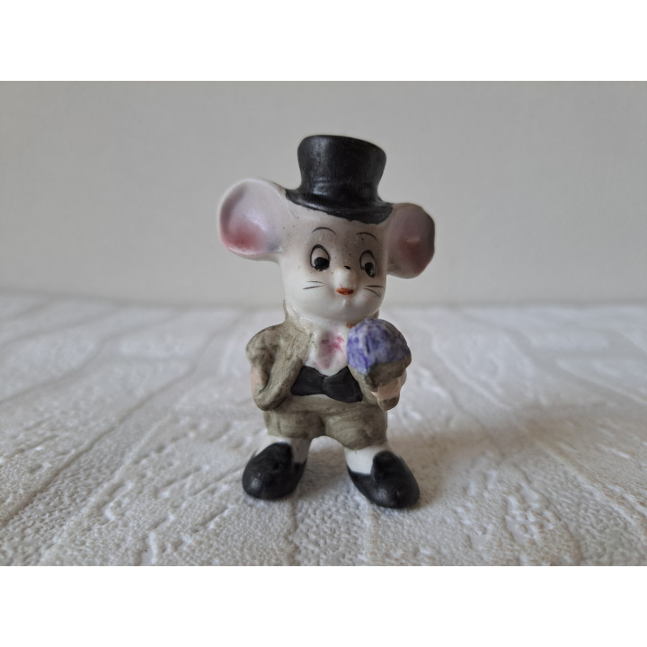 Deftige muis van porselein met bloemen 5x3.5x7.5cm - dierfiguren