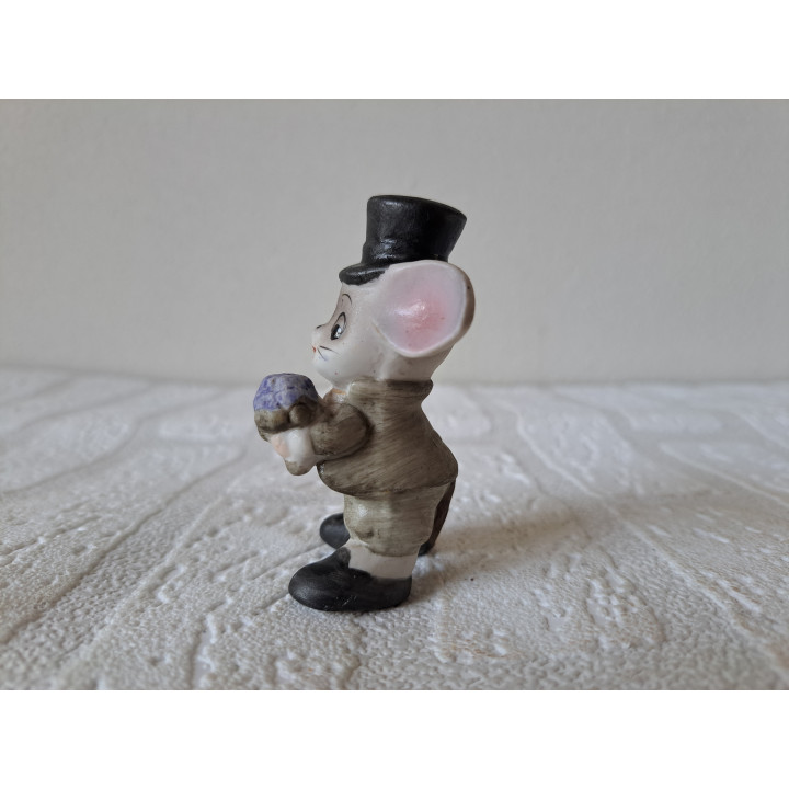 Deftige muis van porselein met bloemen 5x3.5x7.5cm - dierfiguren