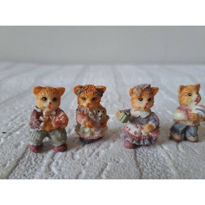 Set of 6 Mini Dressed Cats Made of Resin