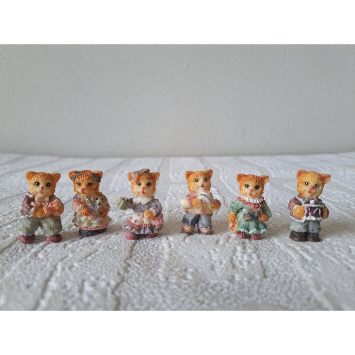 Set of 6 Mini Dressed Cats Made of Resin