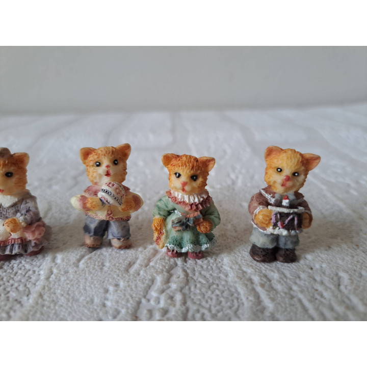 Set of 6 Mini Dressed Cats Made of Resin