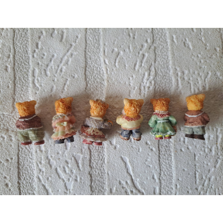 Set of 6 Mini Dressed Cats Made of Resin
