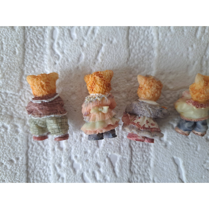 Set of 6 Mini Dressed Cats Made of Resin