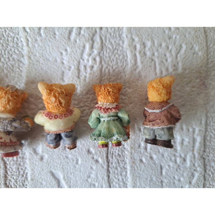 Set of 6 Mini Dressed Cats Made of Resin
