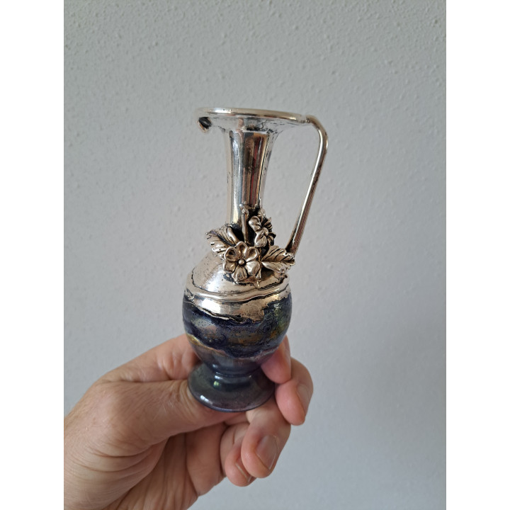 Wijn-water karaf van glas met sterling zilver D5xH13.5cm