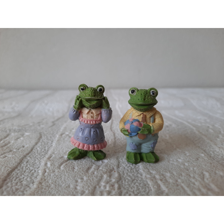 Man en vrouw kikker van kunsthars met kleding aan 2x4cm - beeldjes