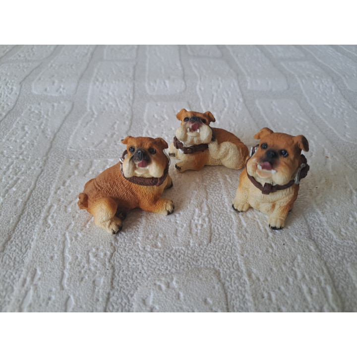 3 stuks Engelse bulldog honden van kunsthars 5.5x4x4.5cm - dierfiguren