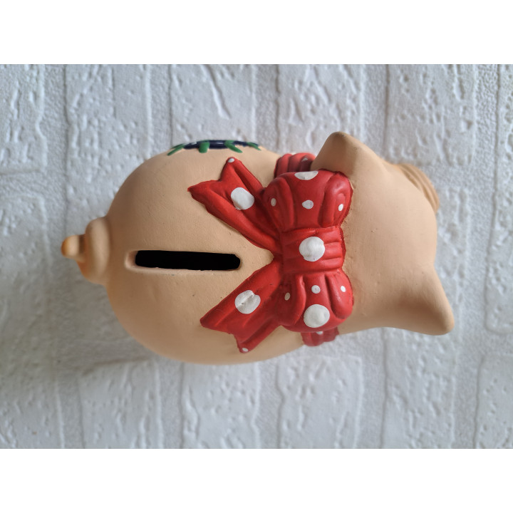 Varken van aardewerk met strik spaarpot 14x8.5x7.5cm - spaarpotten