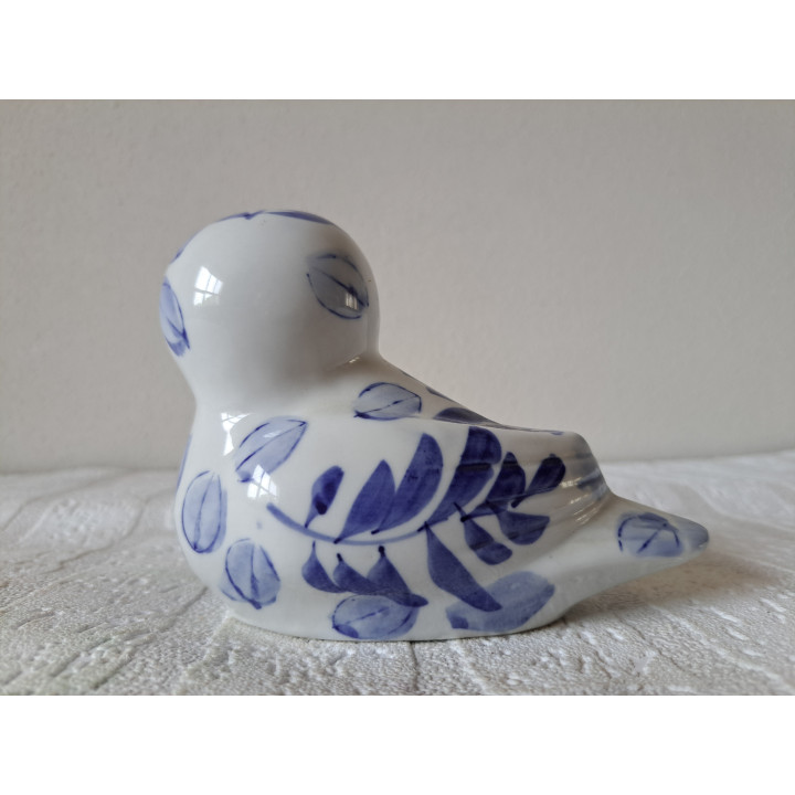 Uil van porselein met delfsblauw kleur 14x8x10cm - dierfiguren