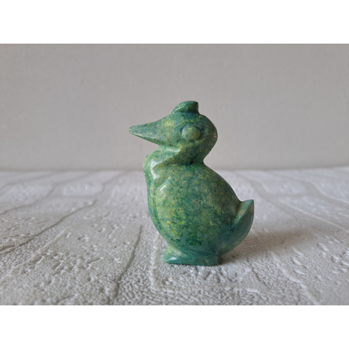 Kuifeend van groen natuursteen 5.5x2.5x7cm - dierfiguren