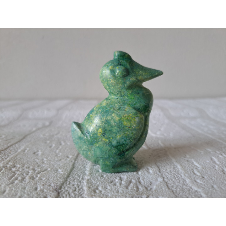 Kuifeend van groen natuursteen 5.5x2.5x7cm - dierfiguren
