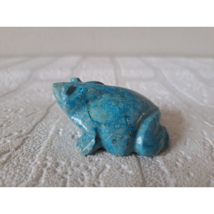 Kikker van natuursteen 6x5x3cm blauw - dierfiguren