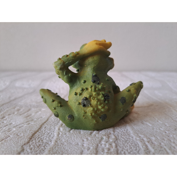 Kikker van kunsthars met een kater 8.5x6x6cm - dierfiguren
