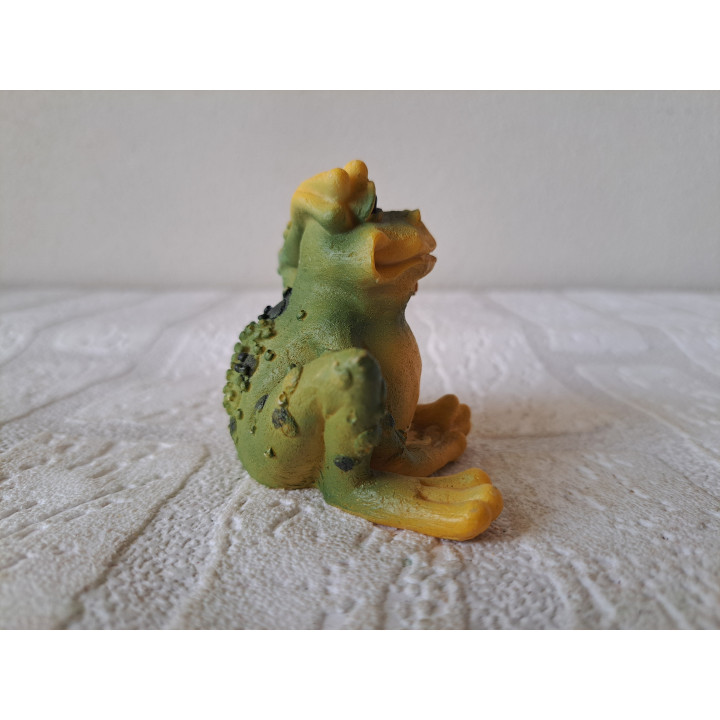 Kikker van kunsthars met een kater 8.5x6x6cm - dierfiguren