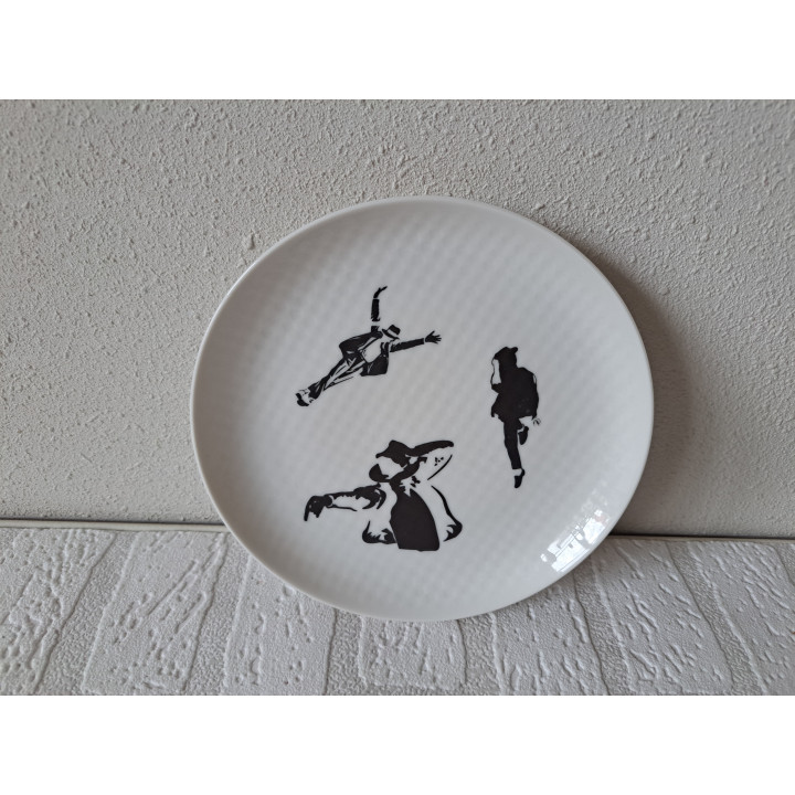 Michael Jackson silhouette op een porselein bord D17cm - handgemaakt