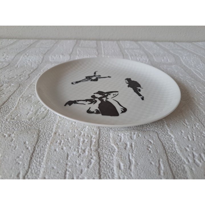 Michael Jackson silhouette op een porselein bord D17cm - handgemaakt