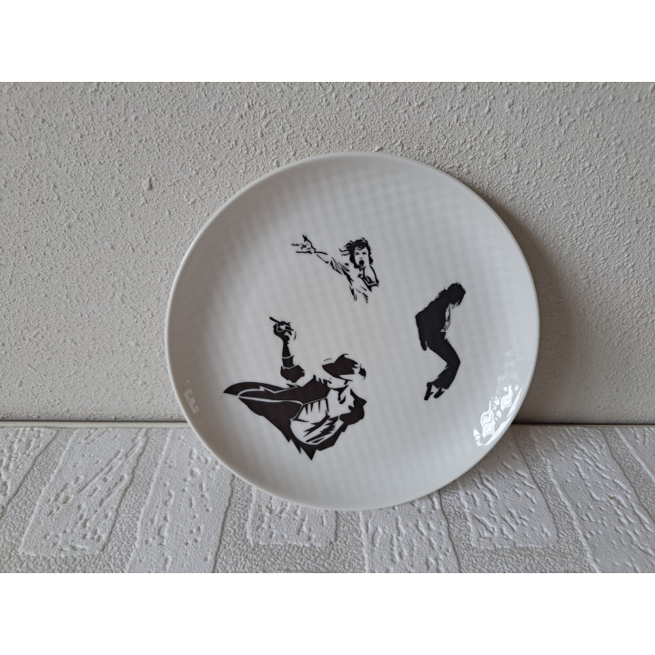 Michael Jackson silhouette op een porselein bordje D17cm - handgemaakt