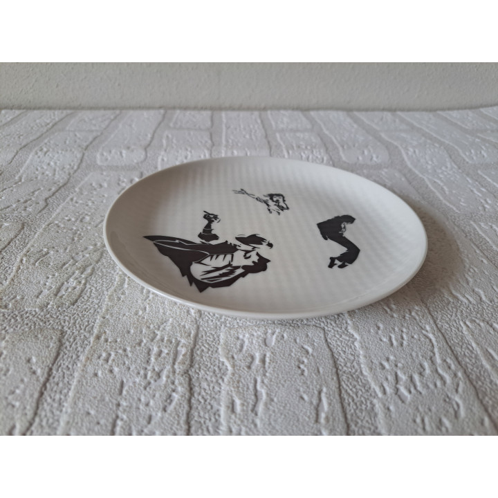 Michael Jackson silhouette op een porselein bordje D17cm - handgemaakt