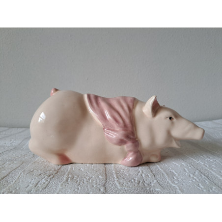 Liggende varken van porselein met sjaal spaarpot 22.5x10x11cm - spaarpotten