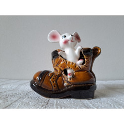 Muis van porselein in een schoen spaarpot 14x8x13cm - spaarpotten