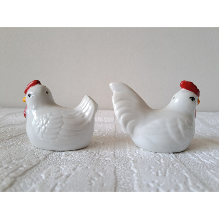 Kip en haan peper en zoutstel van porselein 9x5x6.5cm - peper en zoutstellen
