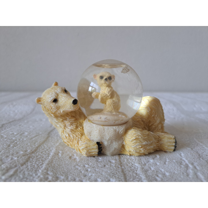 IJsbeer met een jong in schudbol, kunsthars-glas 10x6x6cm - dierfiguren