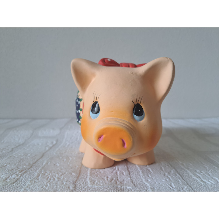 Grote varken van aardewerk met strik spaarpot 19x10x11cm - spaarpotten