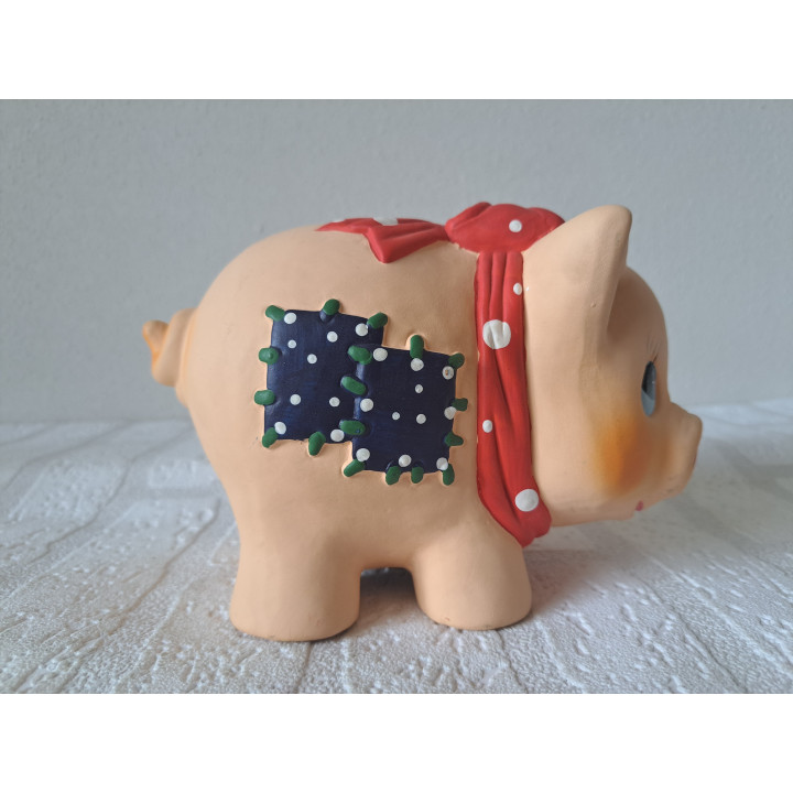 Grote varken van aardewerk met strik spaarpot 19x10x11cm - spaarpotten