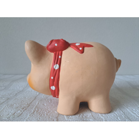Grote varken van keramiek met strik spaarpot 19x10x11cm - spaarpotten