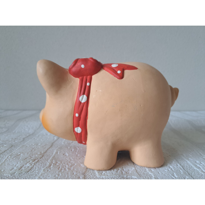 Grote varken van aardewerk met strik spaarpot 19x10x11cm - spaarpotten