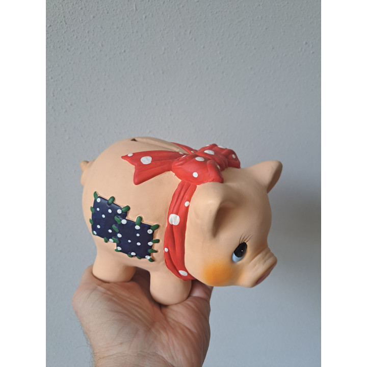 Grote varken van keramiek met strik spaarpot 19x10x11cm