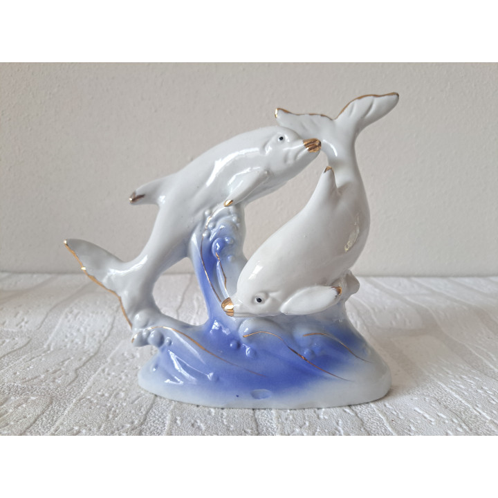 Grote beeld van porselein met dolfijnen 20x8x18cm - dierfiguren